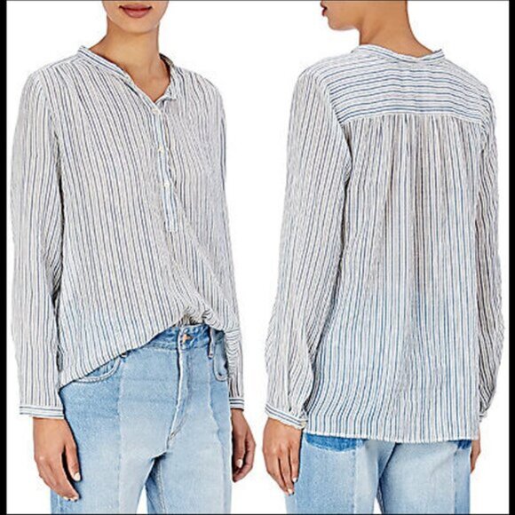 New Isabel Marant Joden 100% cotton gauzy breezy oversized stripe popover blouse - Picture 1 of 16
